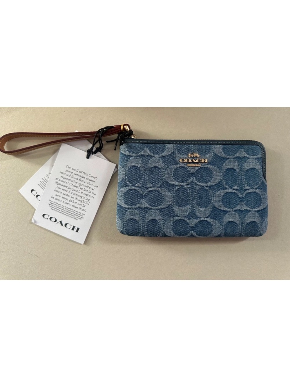 Coach Corner Zip Denim Wristlet
